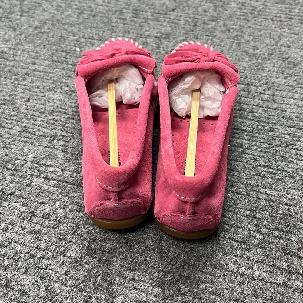 Minnetonka Pink Suede Bow Moccasins - Picture 3 of 9